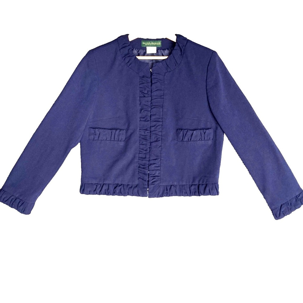 VTG Harve Benard Cropped Blazer Jacket Womens 10 12 L Lined Navy Career Modest